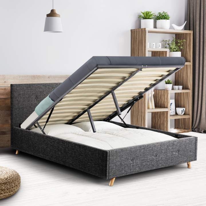 Cama arcón escandinava 140x190 cm barata gris antracita | ID Market