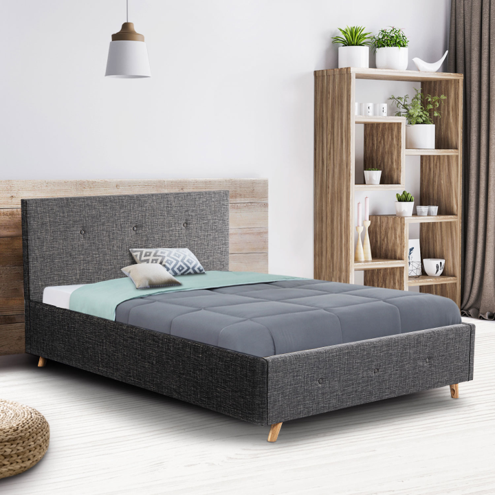 Cama arcón escandinava 140x190 cm barata gris antracita | ID Market