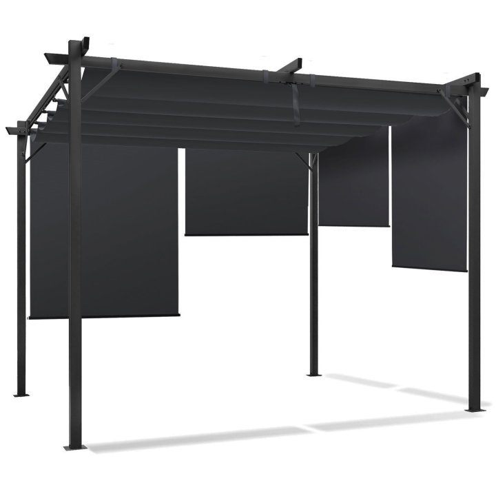 Pergola édition spéciale toit rétractable 3x3 M et 4 stores gris anthracite