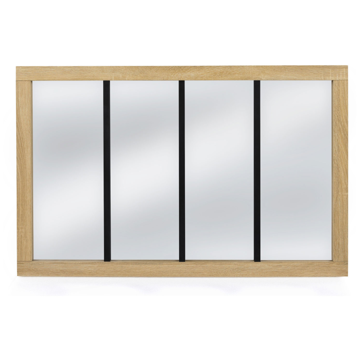 Miroir verrière atelier 4 bandes cadre bois design industriel 110x70 cm