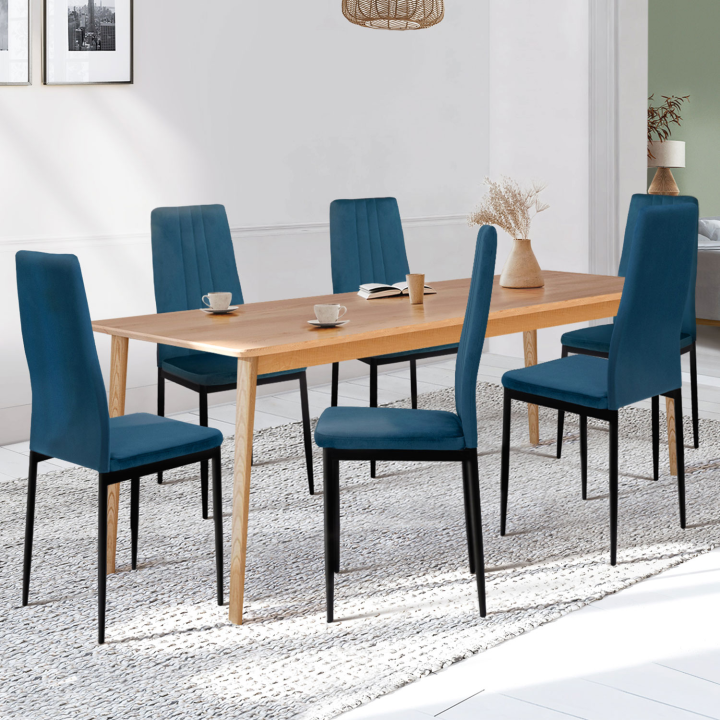 Lot de 6 chaises JULIA en velours bleu pour salle à manger