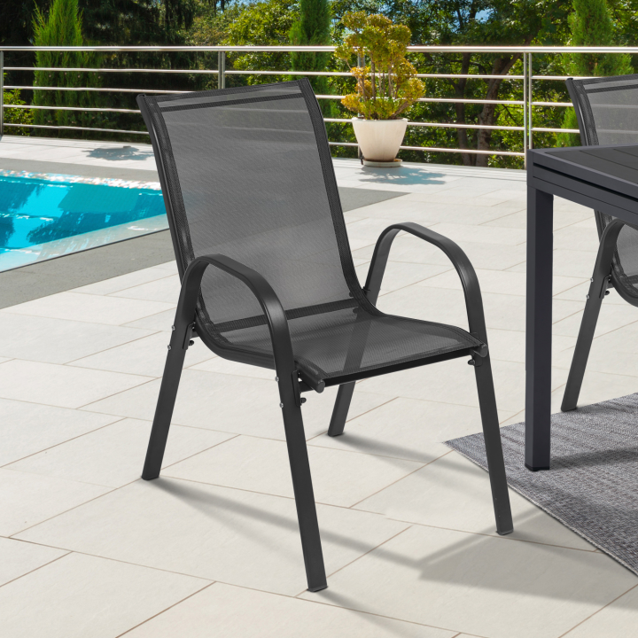 Lot de 4 chaises de jardin LYMA métal et textilène empilables gris anthracite