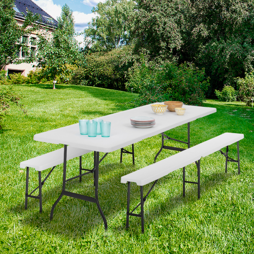 Table de jardin ID Market Table pliante portable 180 cm et 2 bancs pliables  pour camping buffet