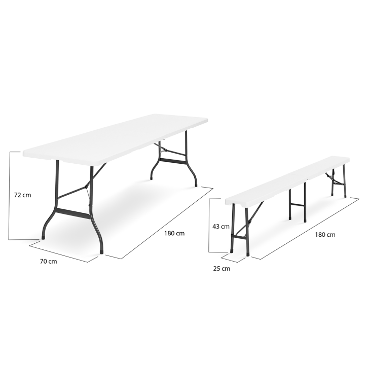 Mesa auxiliar plegable barata 1m80 con 2 bancos | ID Market