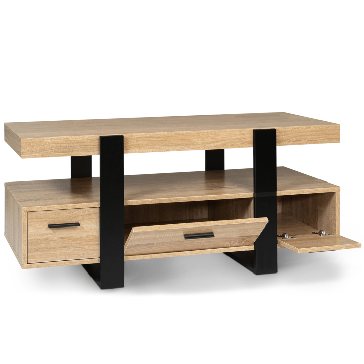 Meuble TV 116 cm PHOENIX avec tiroirs bois et noir