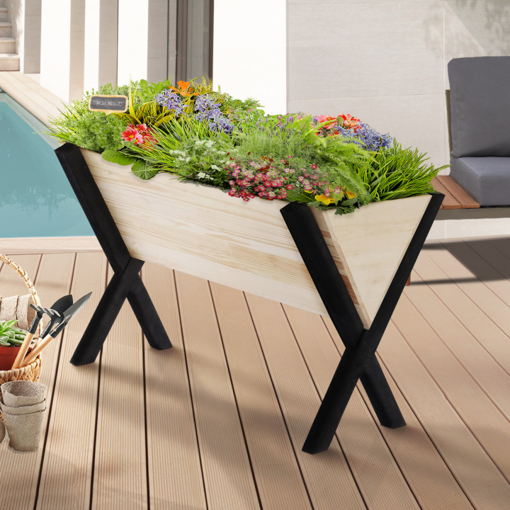 Carré potager PADY jardinière sur pieds bois et noir balcon et terrasse