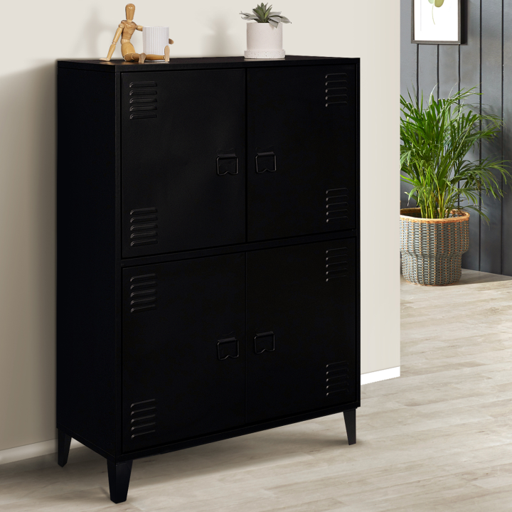 Armoire ESTER 4 portes métal noir design industriel