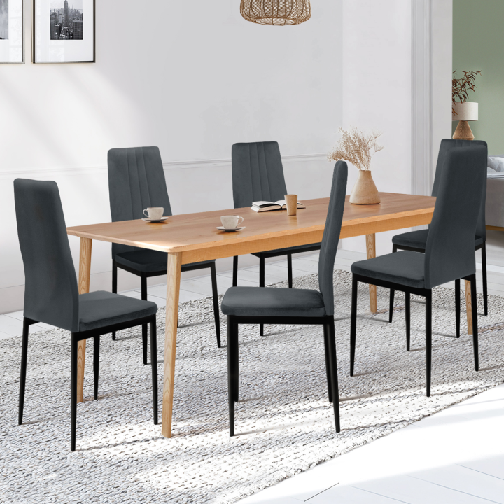 Lot de 6 chaises JULIA en velours gris foncé pour salle à manger