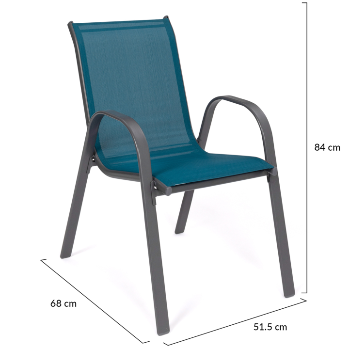 Lot de 6 chaises de jardin LYMA métal et textilène empilables gris, noir et bleu