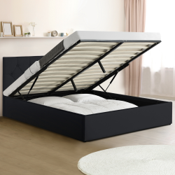 Cama box negra con cabecero barata 160x200 cm - AUSTIN | ID Market