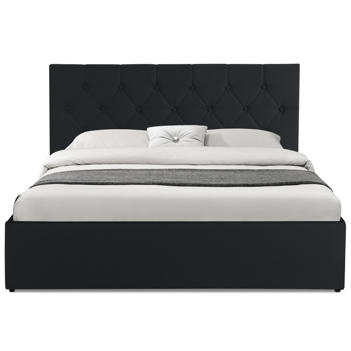 Cama box negra con cabecero barata 160x200 cm - AUSTIN | ID Market