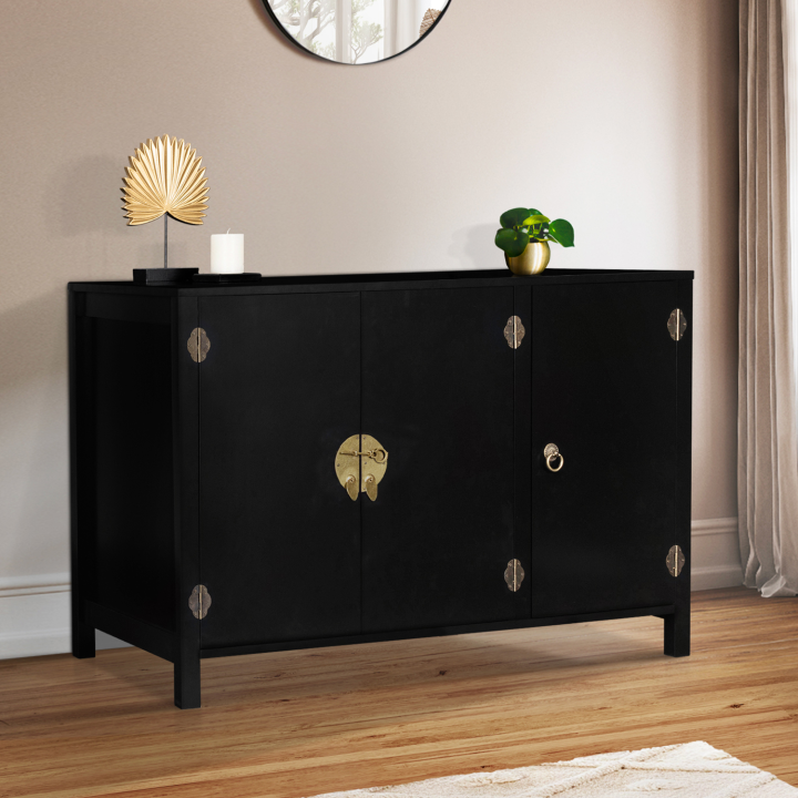 Buffet bas 110 cm YANG 3 portes bois noir