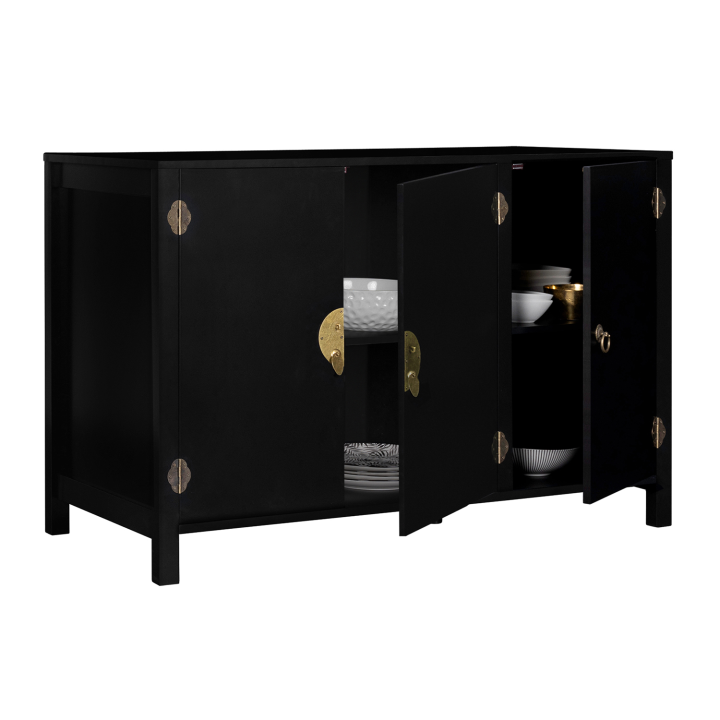 Buffet bas 110 cm YANG 3 portes bois noir