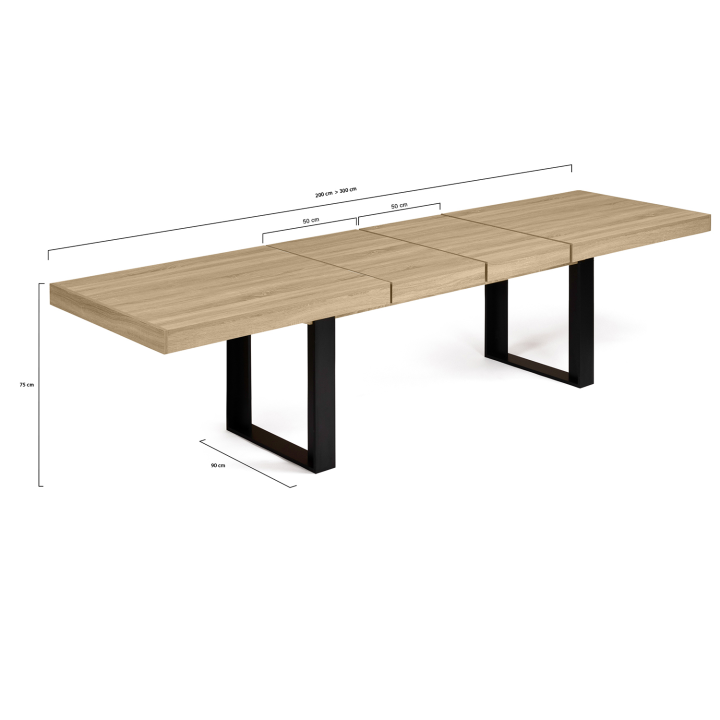 Mesa de comedor extensible de madera y negro de 200 a 300 cm - PHOENIX | ID Market