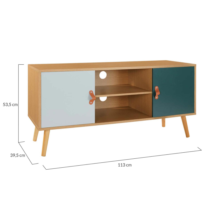 Meuble TV 113 cm scandinave ALIZE bois et vert