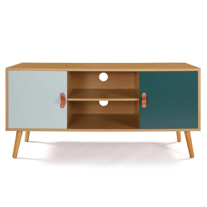 Meuble TV 113 cm scandinave ALIZE bois et vert