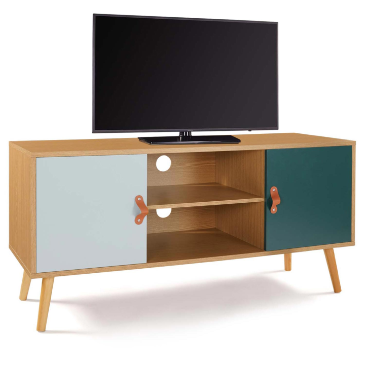 Meuble TV 113 cm scandinave ALIZE bois et vert