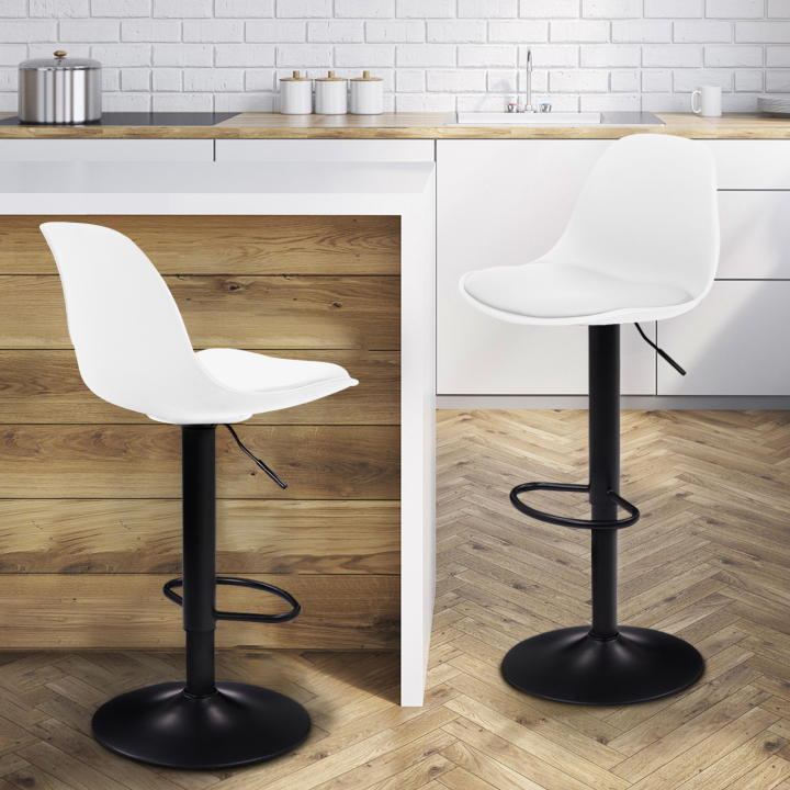 Lot de 2 tabourets de bar KARL design blanc pied noir