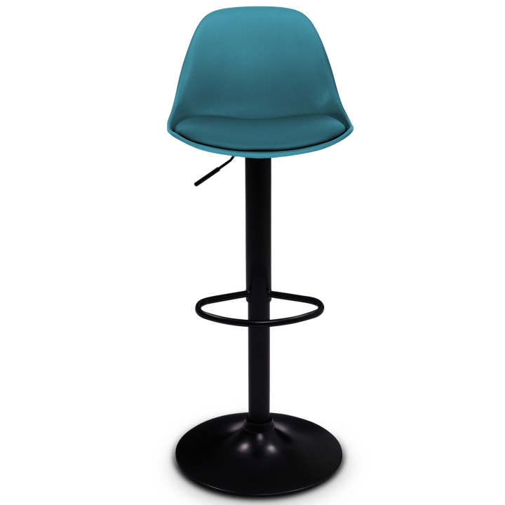 Lot de 2 tabourets de bar KARL design bleu canard pied noir