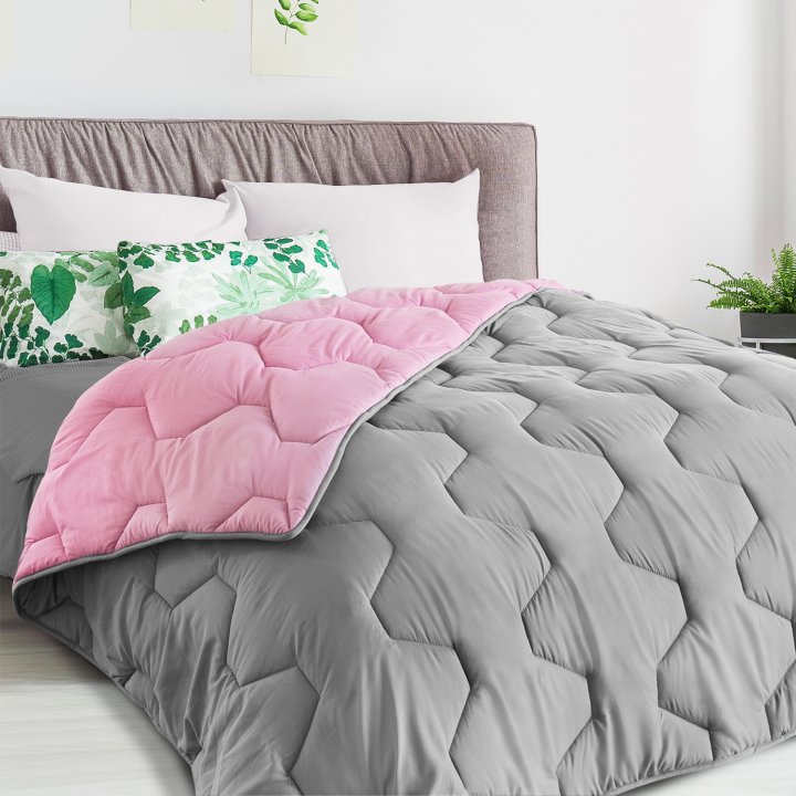 Couette ABBY 140x200 CM bicolore rose et gris 300 gr