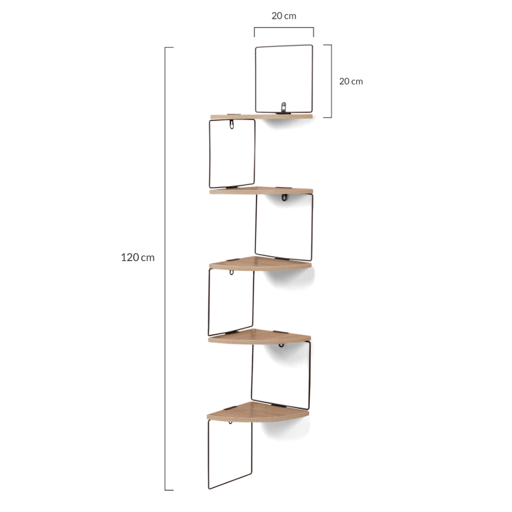 Etagère murale d'angle ISA 5 niveaux bois métal design industriel