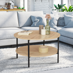 Table basse double plateau DETROIT ronde 70 cm design industriel