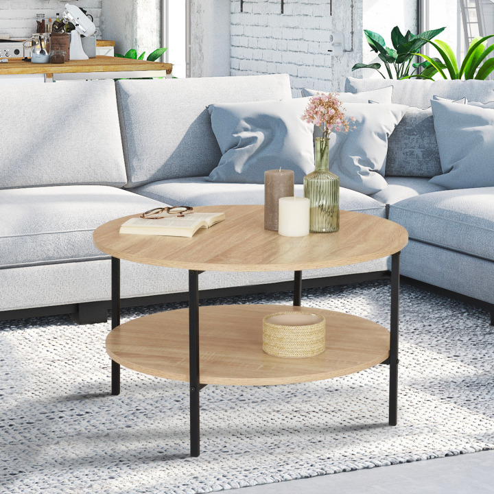 Table basse double plateau DETROIT ronde 70 cm design industriel