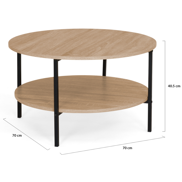 Table basse double plateau DETROIT ronde 70 cm design industriel