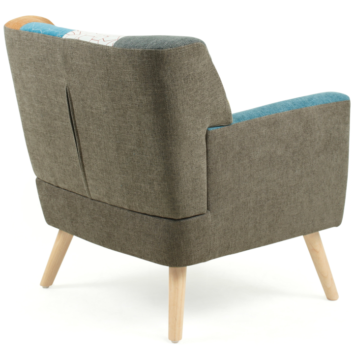 Fauteuil scandinave LIV en tissu patchwork multicouleur