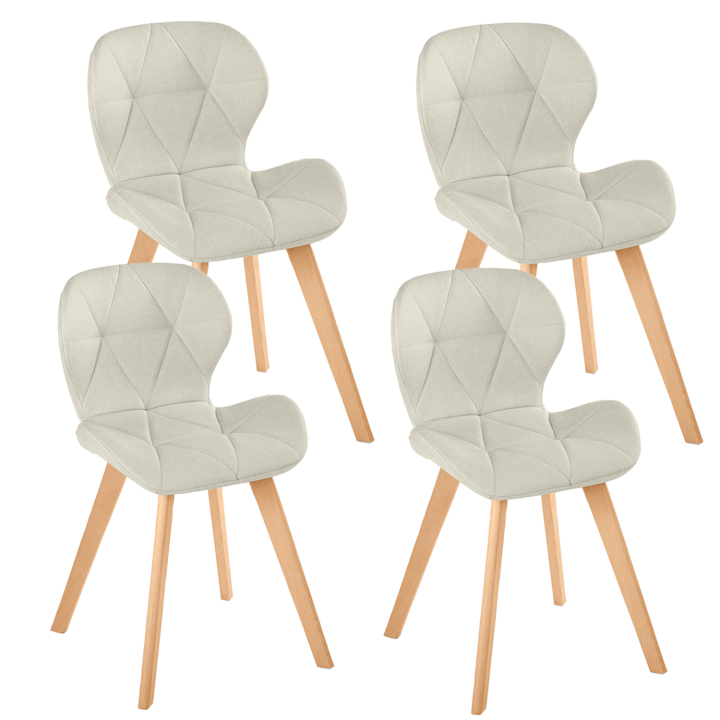 Lot de 4 chaises ROBINE en tissu beige pour salle à manger