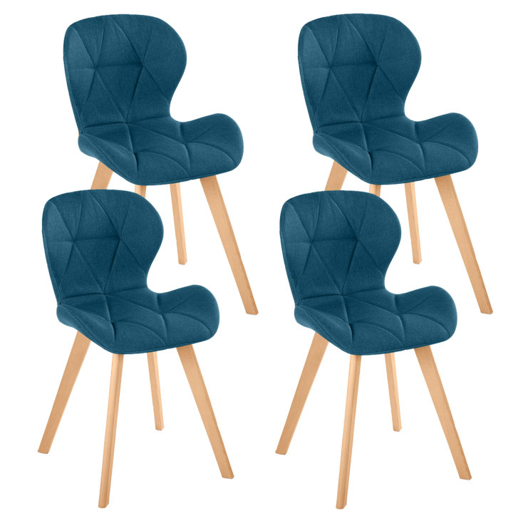 Lot de 4 chaises ROBINE en tissu bleu canard pour salle à manger