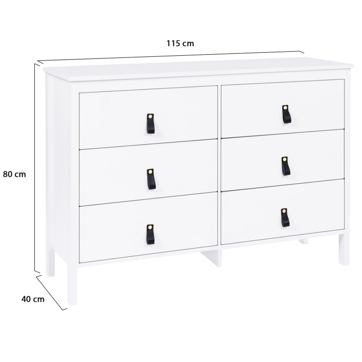 Commode 6 tiroirs MILANO bois blanc