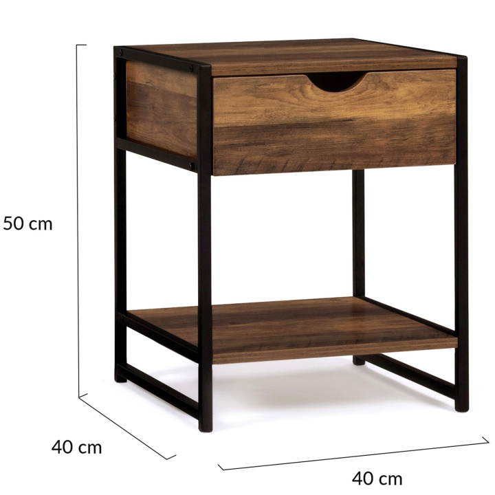 Juego de 2 mesitas de noche de metal y madera oscura - HAWKINS | ID Market