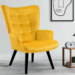 Sillón escandinavo barato de terciopelo amarillo mostaza - ANIA | ID Market