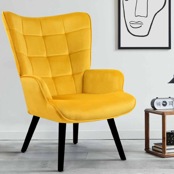 Fauteuil scandinave ANIA velours jaune