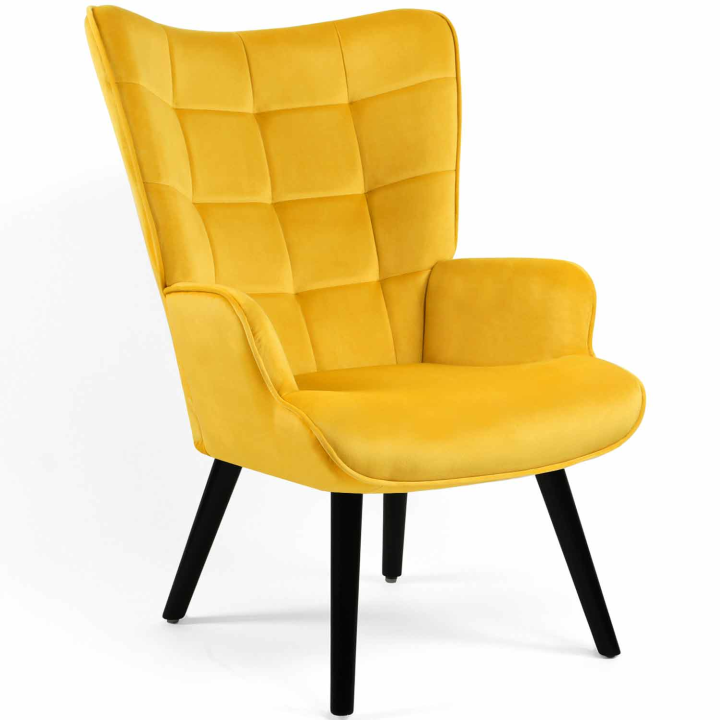 Fauteuil scandinave ANIA velours jaune