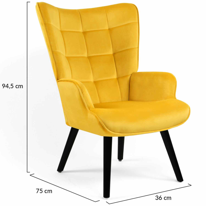 Fauteuil scandinave ANIA velours jaune