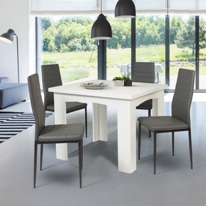 Table à manger extensible rectangle DONA 6-10 personnes blanche 110-220 cm