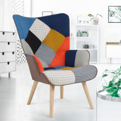 Sillón escandinavo de patchwork multicolor con estampado de pata de gallo - IVAR | ID Market