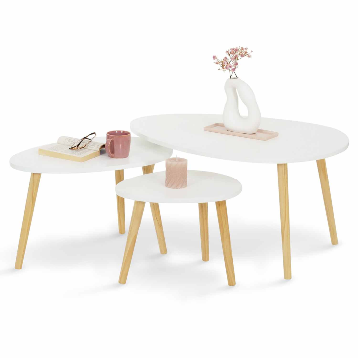 Lot de 3 tables basses gigognes GAIA laquées blanc scandinave