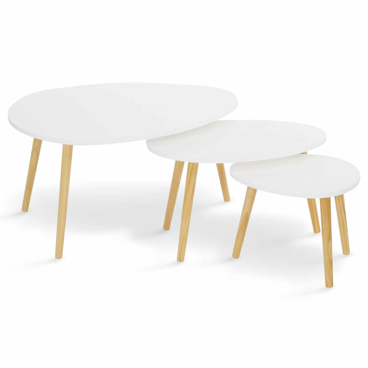 Lot de 3 tables basses gigognes GAIA laquées blanc scandinave