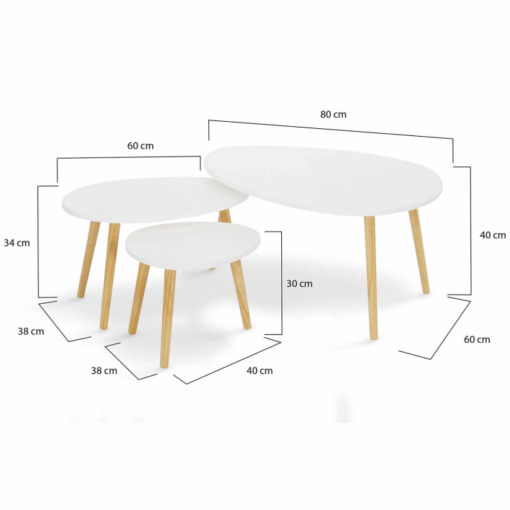 Lot de 3 tables basses gigognes GAIA laquées blanc scandinave