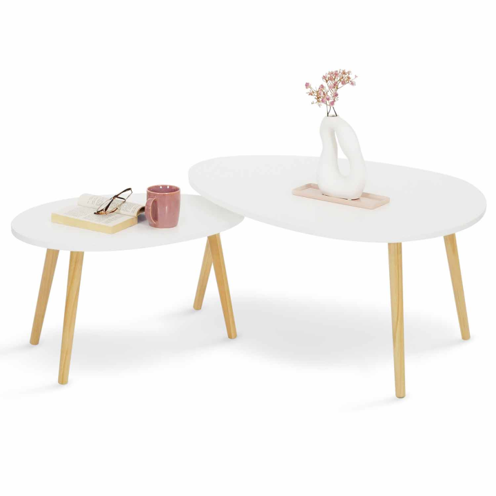 Lot de 2 tables basses gigognes GAIA laquées blanc scandinave