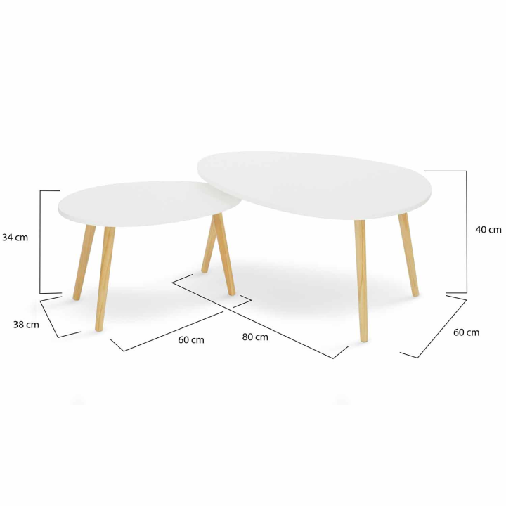 Lot de 2 tables basses gigognes GAIA laquées blanc scandinave