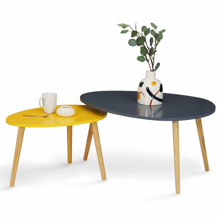 Lot de 2 tables basses gigognes GAIA laquées gris jaune scandinave