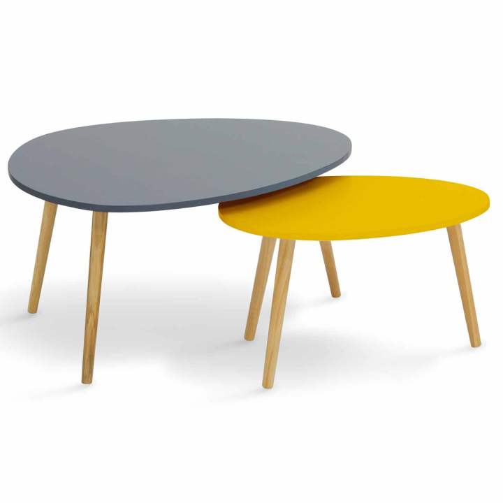 Lot de 2 tables basses gigognes GAIA laquées gris jaune scandinave