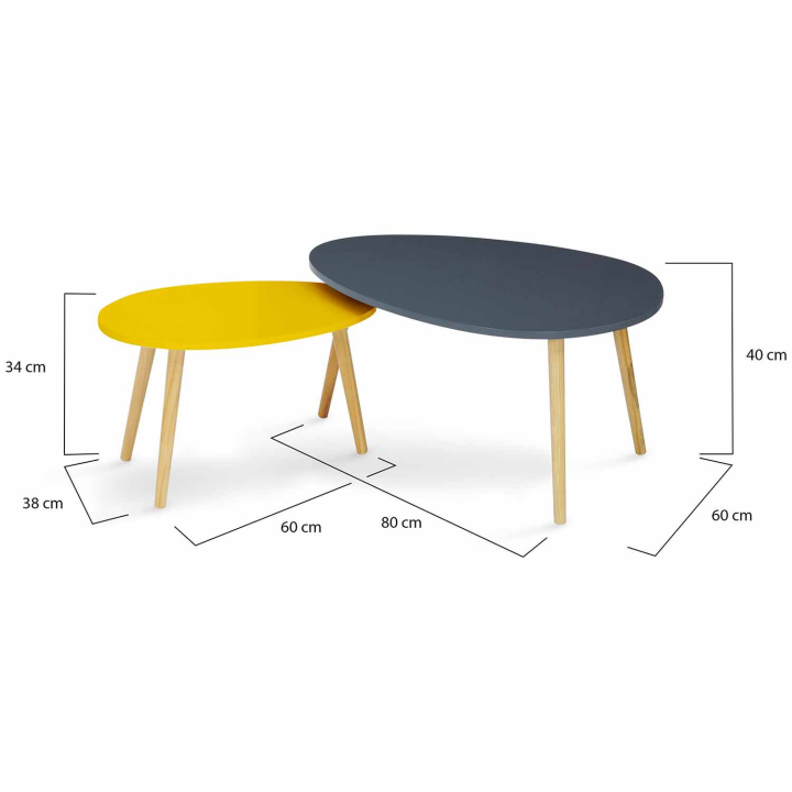 Lot de 2 tables basses gigognes GAIA laquées gris jaune scandinave