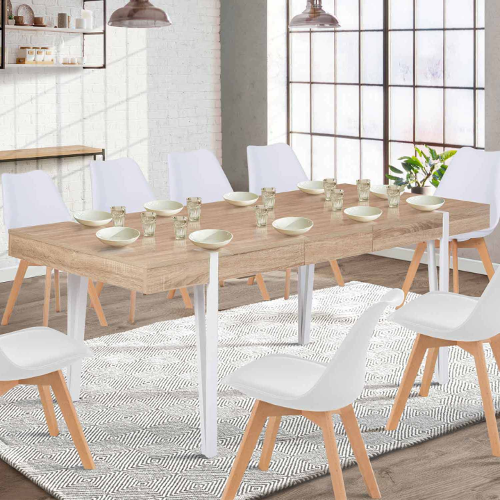 Mesa de comedor extensible de madera clara con base de espiga blanca - AUSTRIA | ID Market