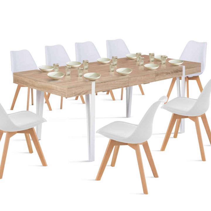 Mesa de comedor extensible de madera clara con base de espiga blanca - AUSTRIA | ID Market