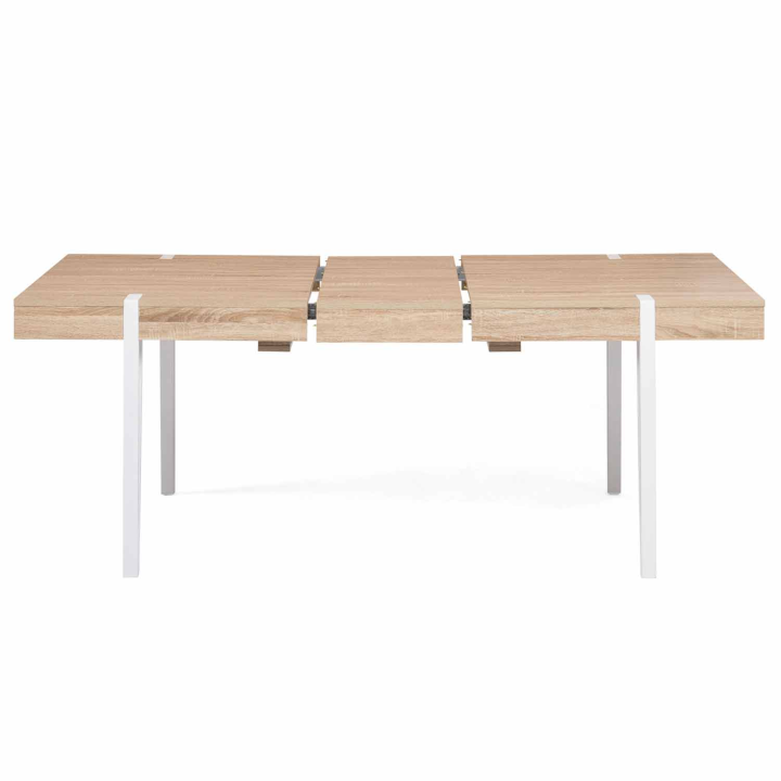 Table à manger extensible rectangle AUSTRIA 6-10 personnes bois pied épingle blanc 160-200 cm